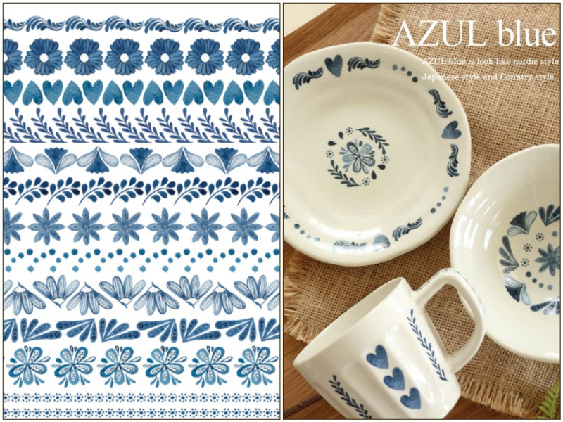 【白磁用】 AZUL blue 北欧アズール転写紙　A3サイズ （ポーセラーツ ポーセリンアート  花柄 北欧 転写紙)