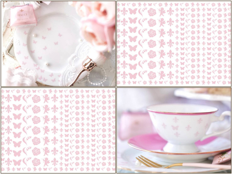 20日まで発売記念700円♪【白磁用】クラシック タイニー パターンズ転写紙  ベビーピンク（ポーセラーツ ポーセリンアート 転写紙)