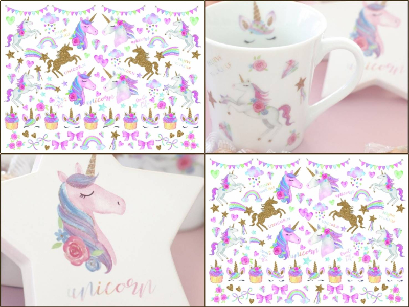 【白磁用】Unicorn ～ユニコーン転写紙 水彩 ふんわり （ポーセラーツ ポーセリンアート 馬 転写紙)